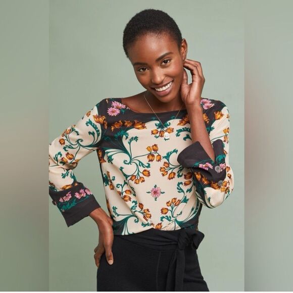 Anthropologie Tops - Anthropologie Maeve Florence Floral Boatneck Silk Top